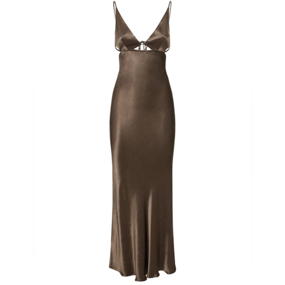 Bec + Bridge long army green silk dress